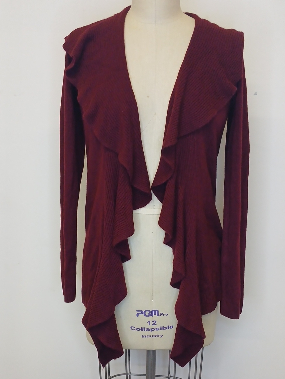 Karen Scott Petites Ruffle Front Maroon Cardigan / PS